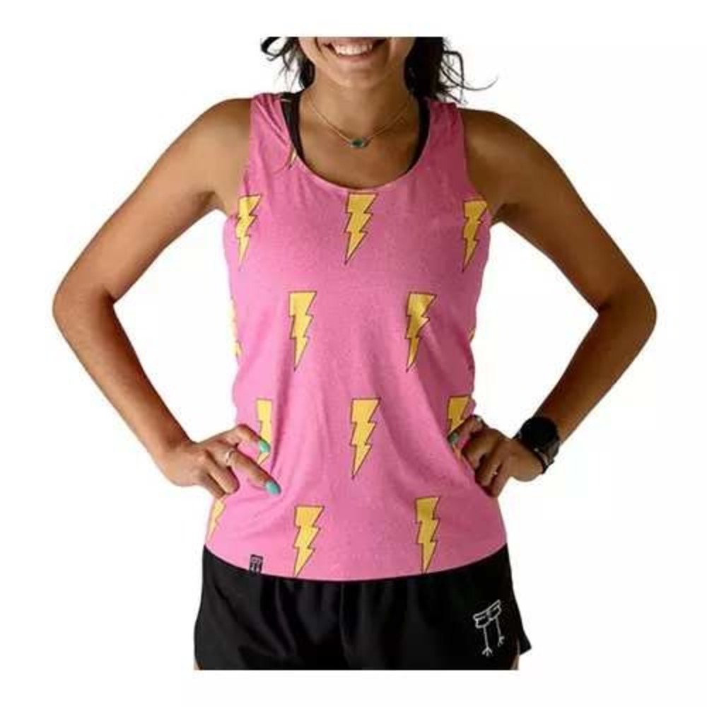 ChicknLegs Lightning Bolt Running Tank Top Womens Small Pink Mesh Racerback